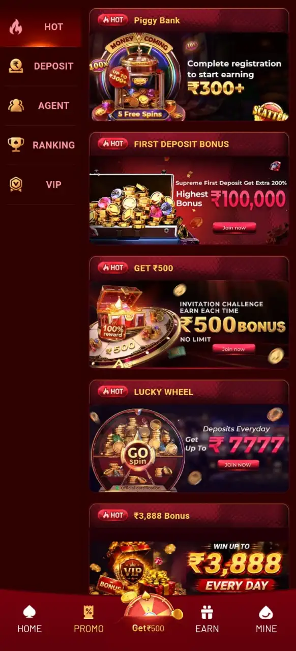 NK7 App interface and mobile gaming features